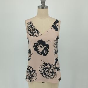 Floral V-Neck Sleeveless Top - Pink and Black